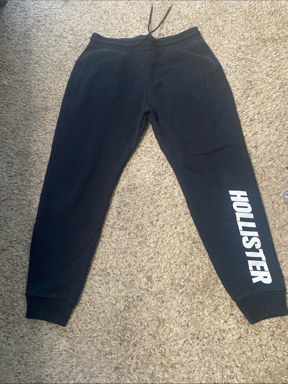 Hollister Black Joggers with White Vertical Logo